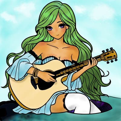 beautiful girl playing the guitar