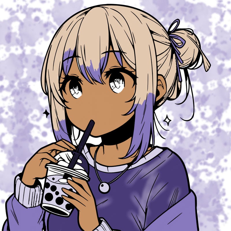 manga character drinking boba