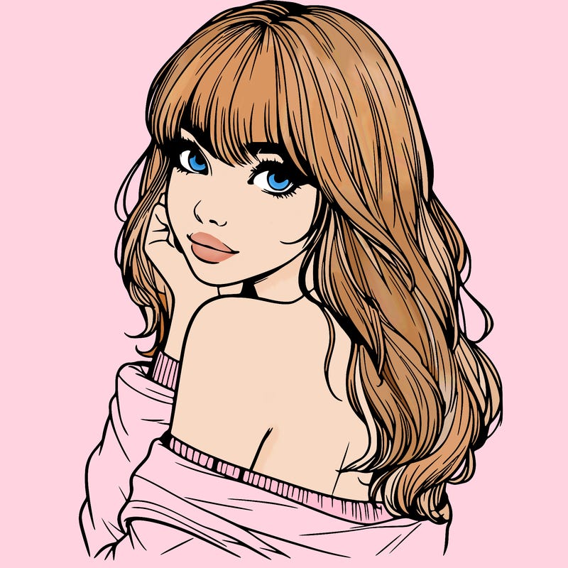 realistic girl with bangs looking over her shoulder