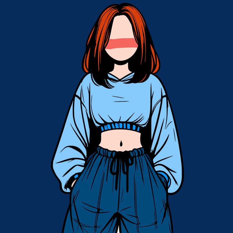 realistic girl faceless with baggy pants and a crop top