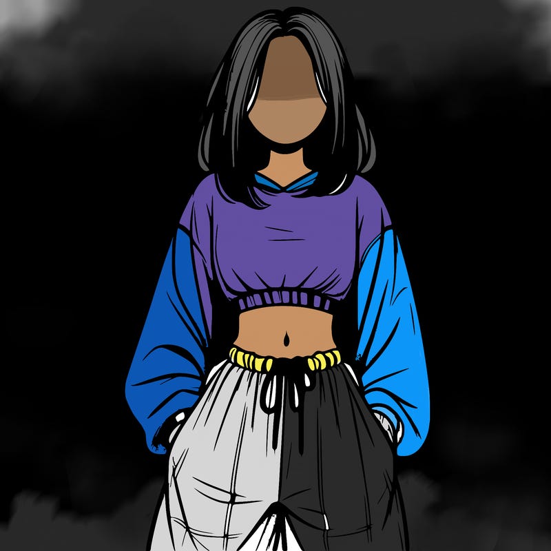realistic girl faceless with baggy pants and a crop top