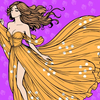 realistic woman in dress flowing the the wind