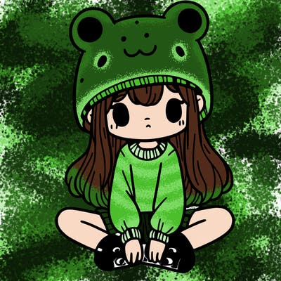 a girl wearing a frog hat and some frog socks