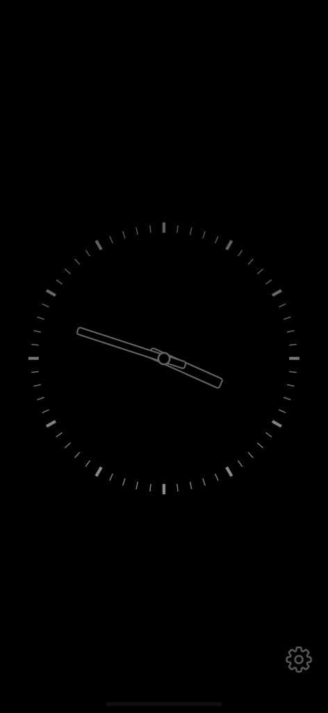 Minimalist analog clock interface on a black background