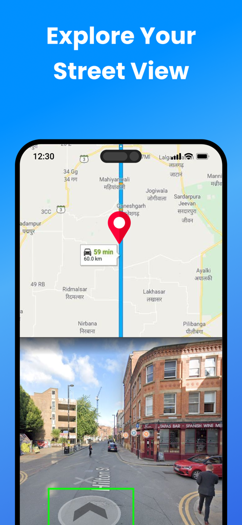 Find My Phone : GPS Tracker - Find My Phone app screenshot showing the street view feature with a map and a real world street image