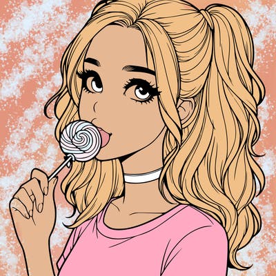cute realistic teenage girl with lollipop in her mouth