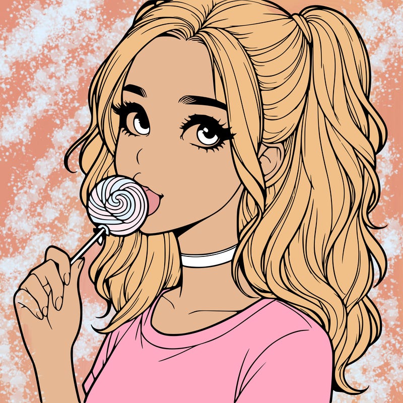 cute realistic teenage girl with lollipop in her mouth