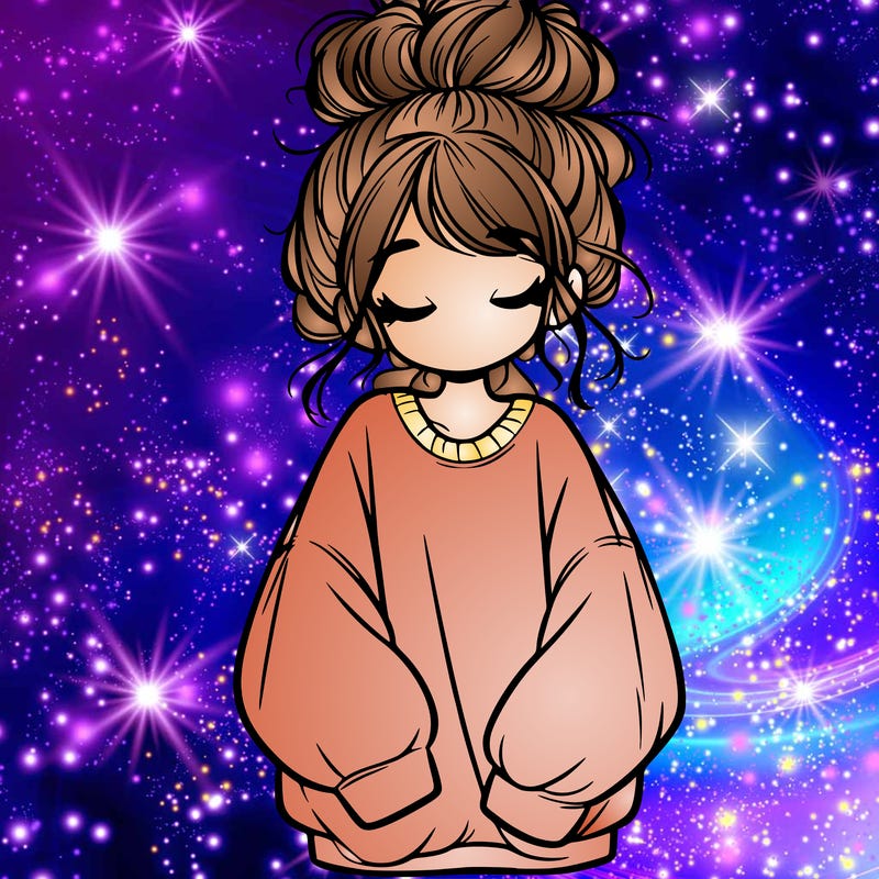 girl with baggy sweatshirt and messy bun