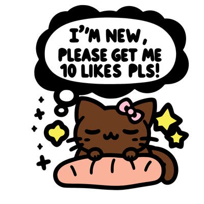 kitty taking a nap dream talking and saying "i'm new, please get me at least 10 likes pls!!"