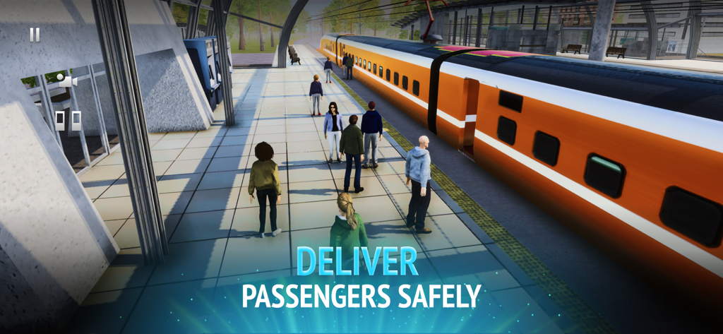 Orangefarbener Hochgeschwindigkeitszug auf einem Bahnhofssteig mit wartenden Passagieren