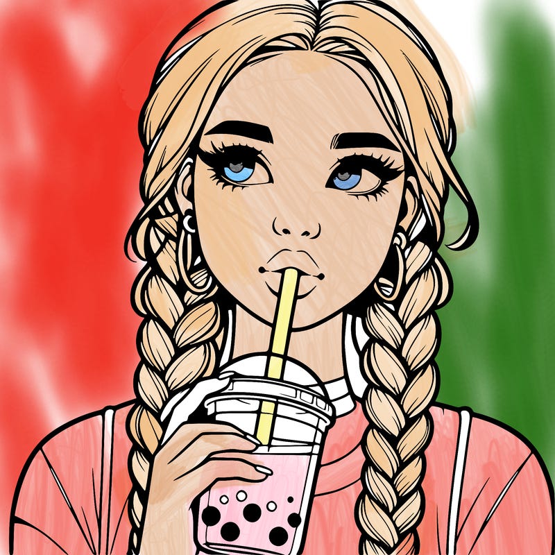 realistic girl with braided hair drinking boba