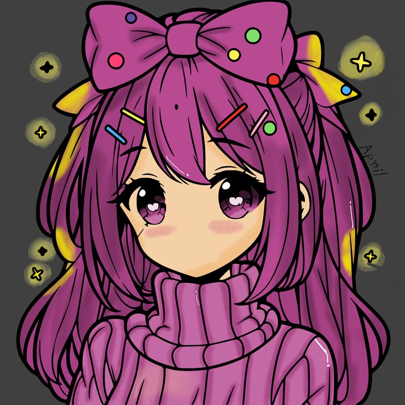 anime girl with hairbow wearing a turtleneck