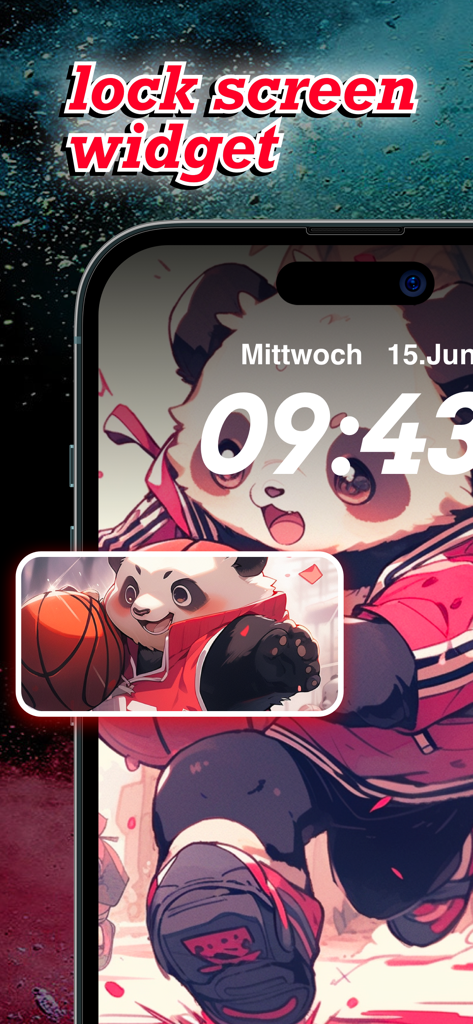 LockWidget: Lock Screen,Themes - iOS lock screen featuring a cute panda theme and a custom photo widget