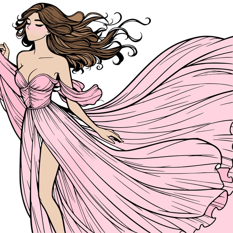 realistic woman in dress flowing the the wind