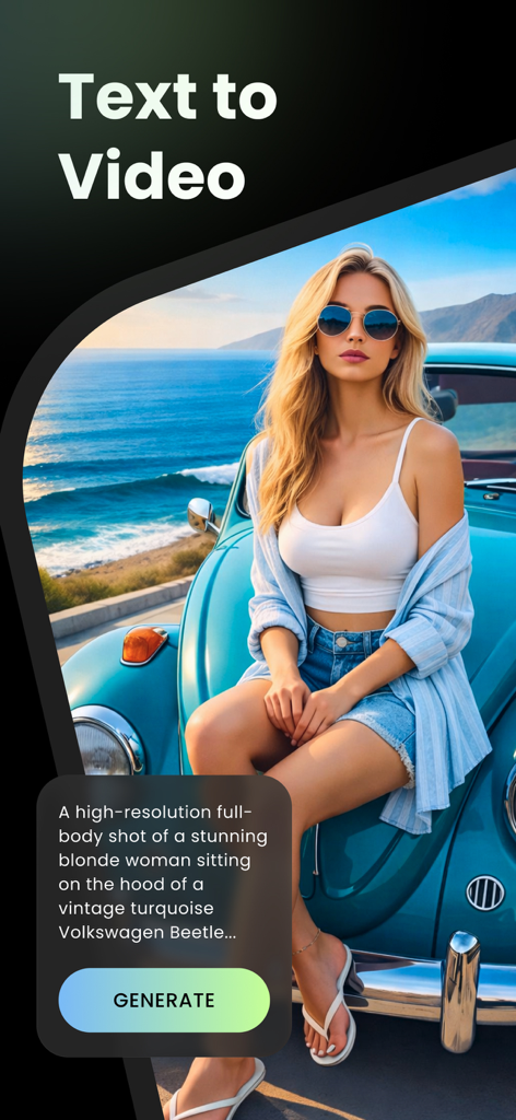 AI Photo to Video - Daziro - Interface showing text to video generation in the Daziro AI app