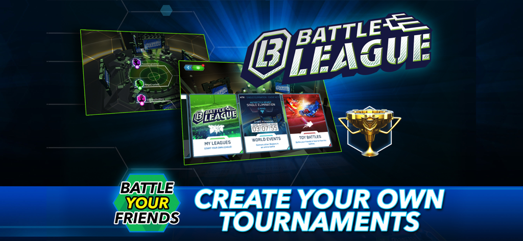 BEYBLADE BURST app - Bildschirm der BEYBLADE BURST App für die Battle League und die Erstellung von Turnieren
