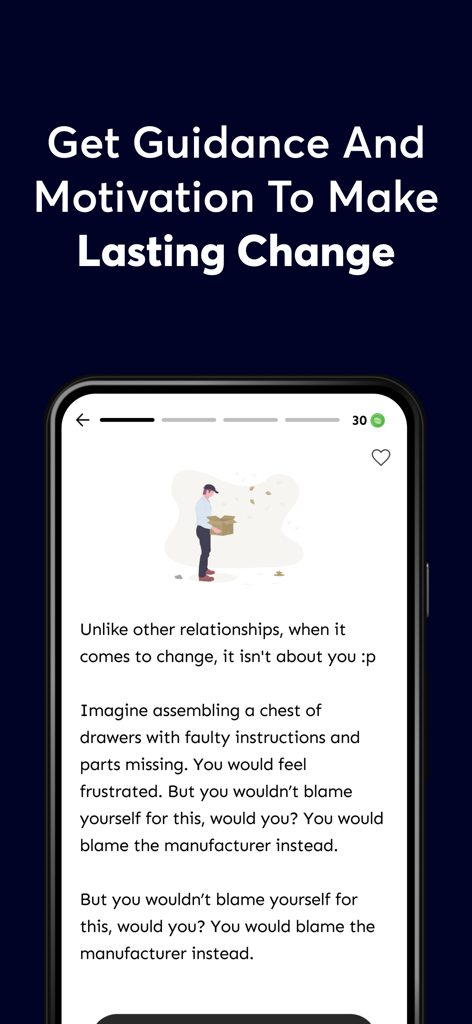 A smartphone screen from the Atom app displaying guidance and motivation for creating lasting habits through meditation.