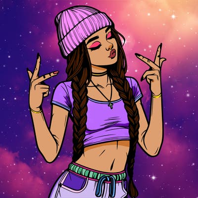 realistic teenage girl with braids and a beanie and crop top doing 🫶🏼