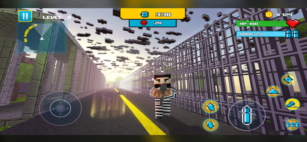 Cops Vs Robbers: Jailbreak - 3Dブロックスタイルの囚人キャラクターが刑務所の敷地内のミッションにいる