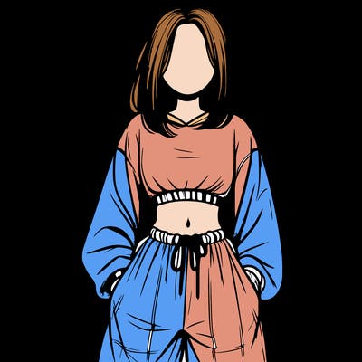 realistic girl faceless with baggy pants and a crop top