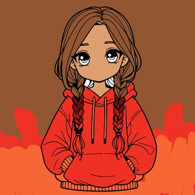 a realistic girl with a oversized hoodie and she has braids