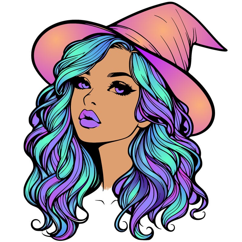 realistic witch girl with wavy hair and lips