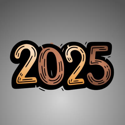 one line scrawled numbers sketch design “2025”