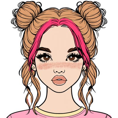 realistic girl with two buns in hair and lips