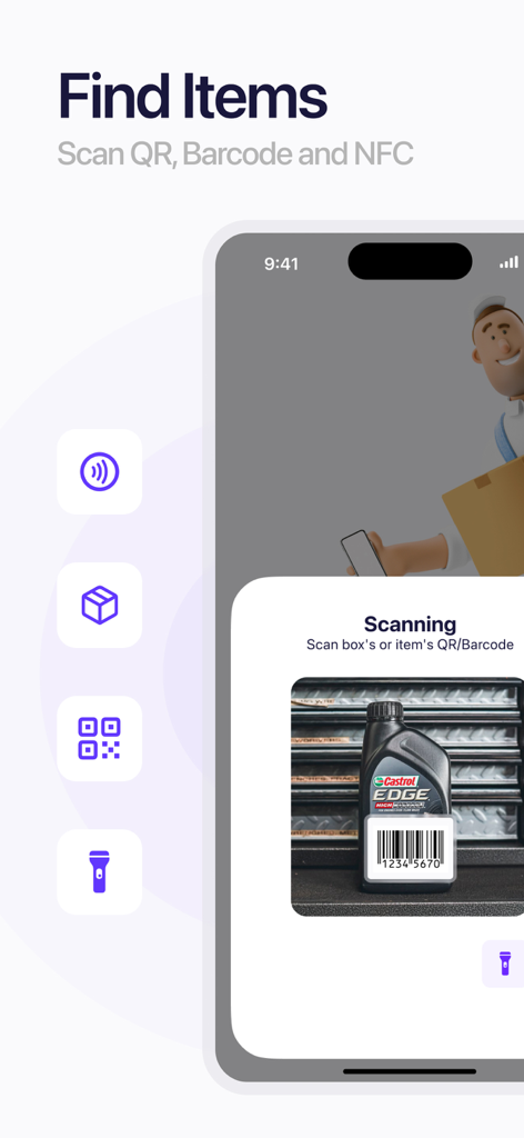 Inventory Tracker - Sklad - A smartphone using the Sklad app to scan a barcode on a product for inventory management.