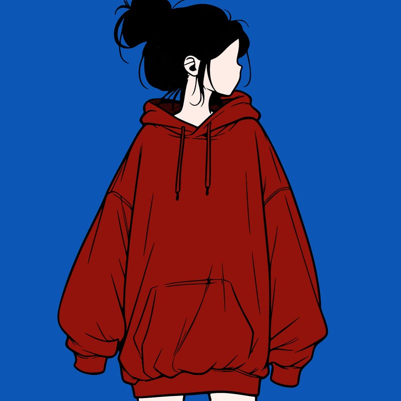 realistic girl with a oversized sweatshirt on and a bun