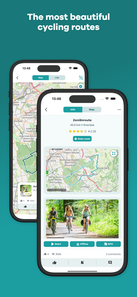 NodeMapp Bike - NodeMapp Bike app interface showing cycling route details and map on mobile phones