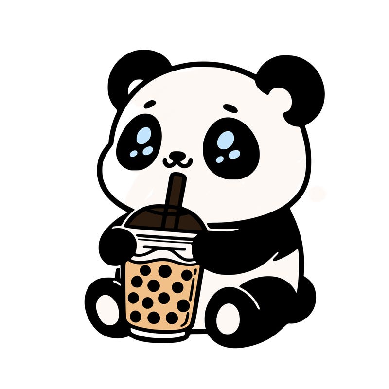 panda drinking boba