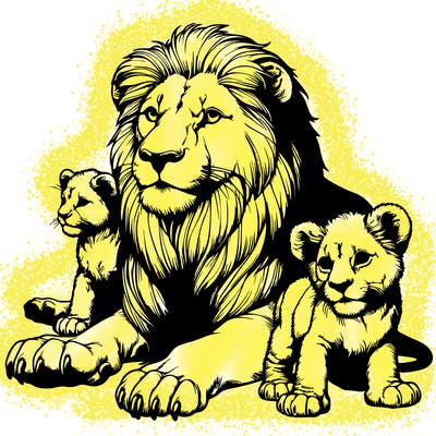 realistic lion and cubs