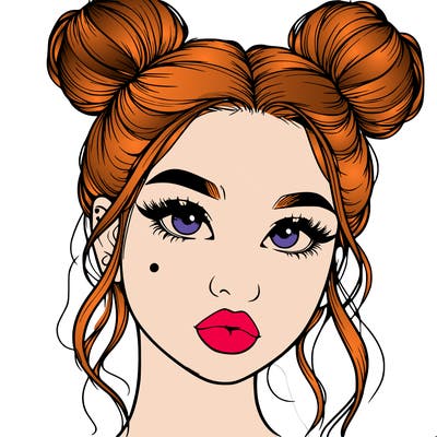 realistic girl with two buns on her hair and lips