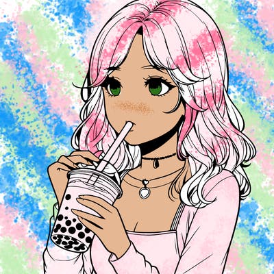 realistic girl drinking boba tea