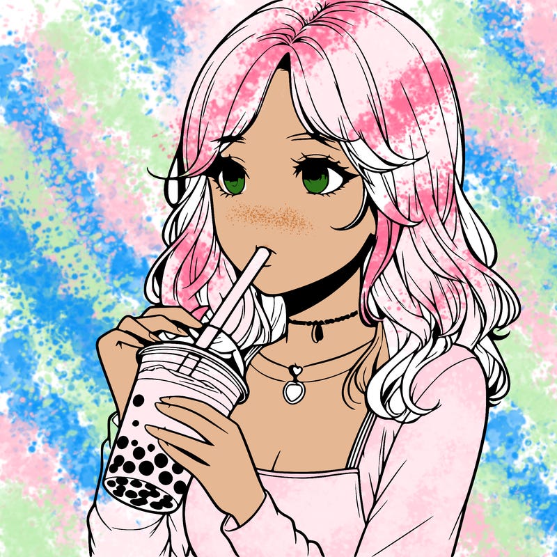 realistic girl drinking boba tea