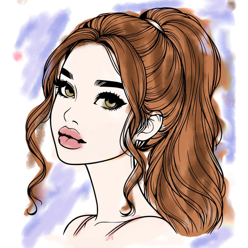 realistic girl with a ponytail on her hair and lips