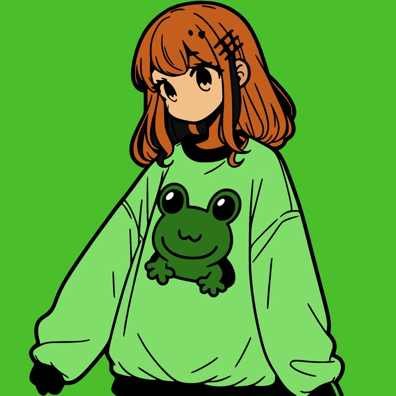 girl wearing frogging sweatshirt