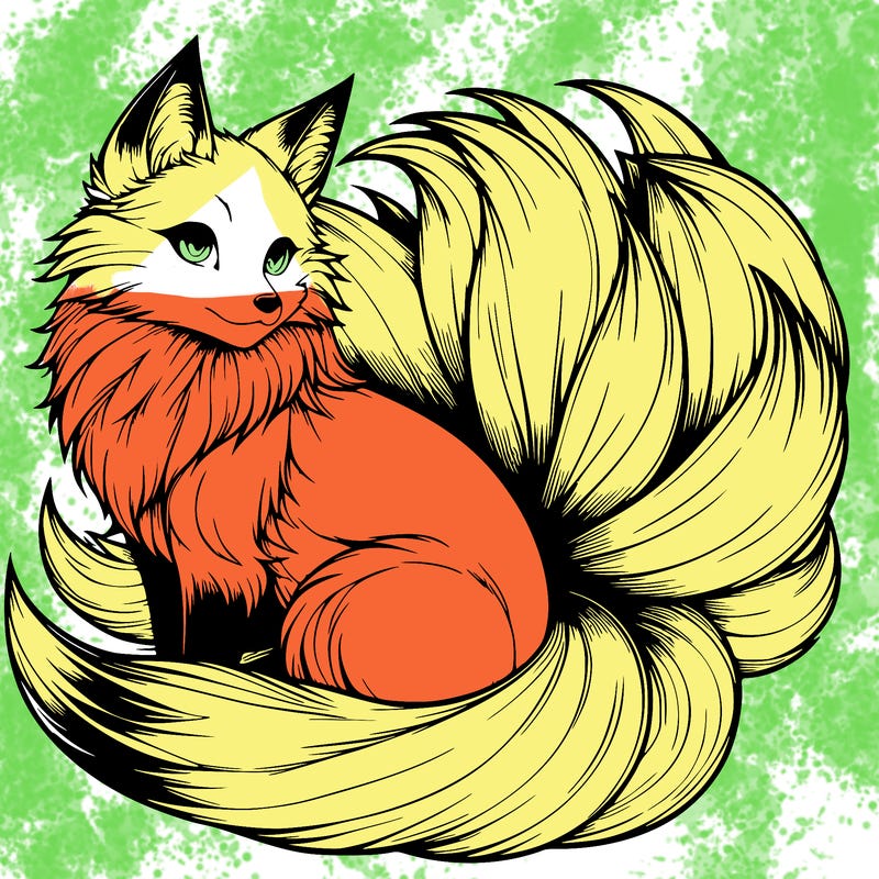 realistic detailed 9 tailed anime fox