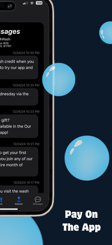 Touch4Wash - Touch4Wash app messages screen with text Pay On The App