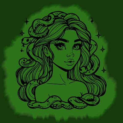 realistic girl with snakes as hair