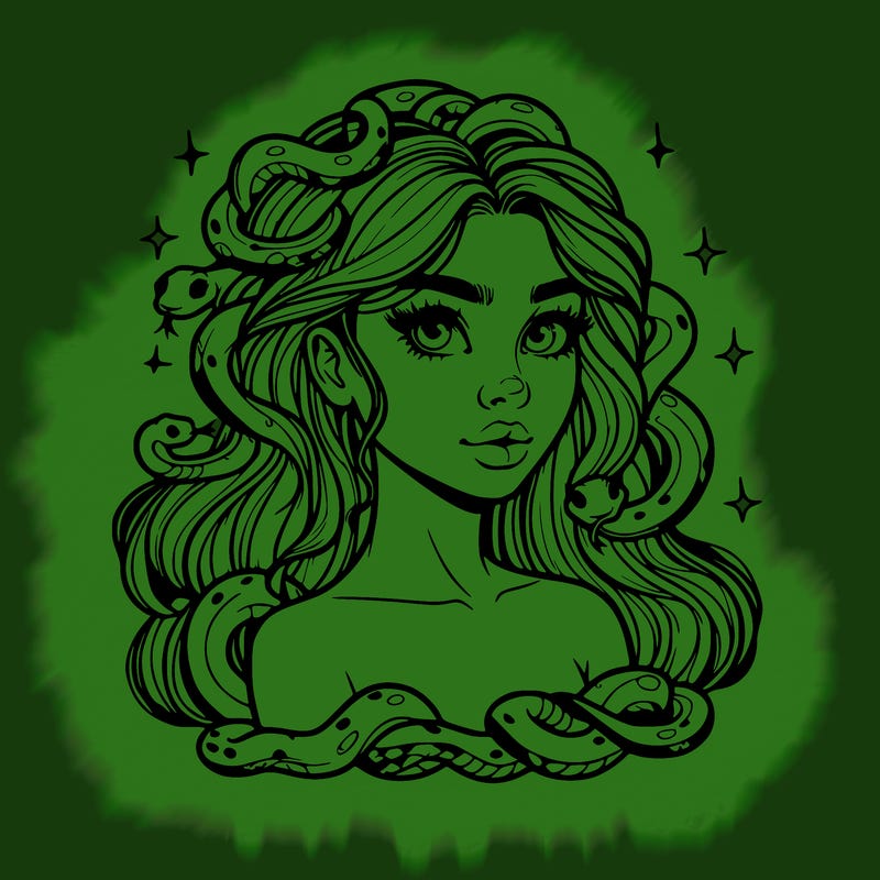 realistic girl with snakes as hair