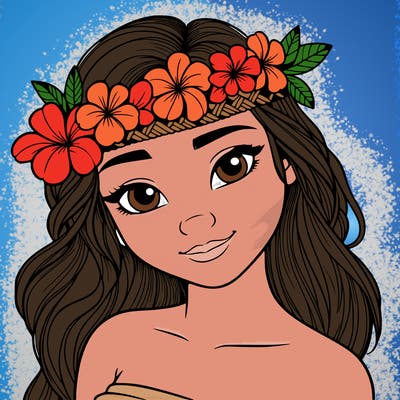 a realistic hawaiian girl with a head band of flowers on her head