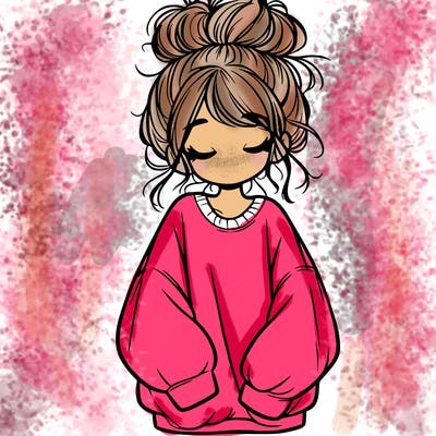 girl with baggy sweatshirt and messy bun