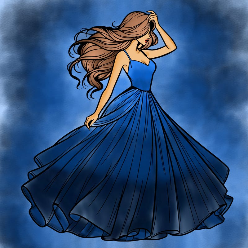 realistic woman with dress flowing in the wind