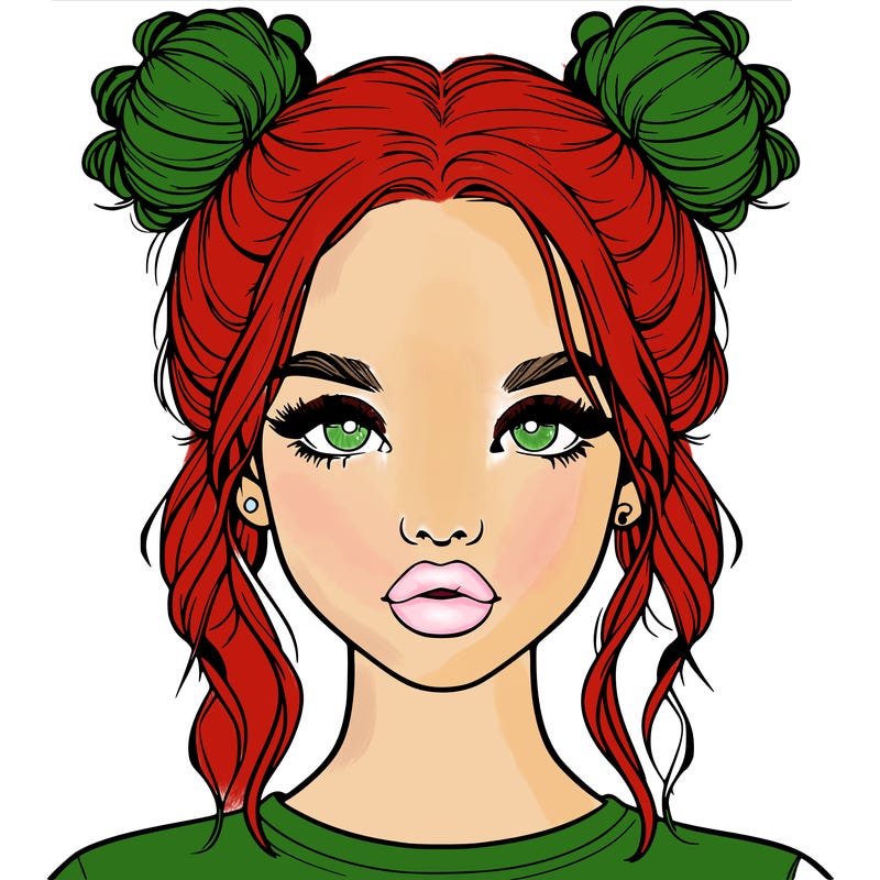 realistic girl with two buns in hair and lips
