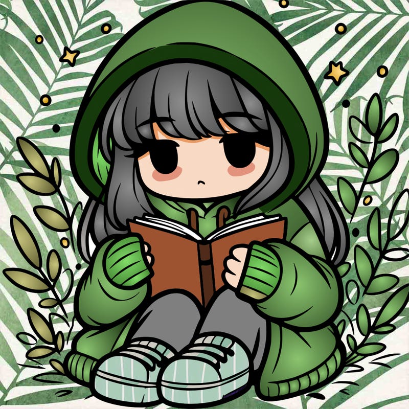 girl in oversized hoodie reading a book