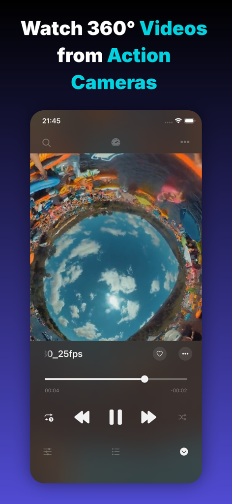 Evervideo: Play Any Video File - Evervideo app playing a 360 degree video from an action camera