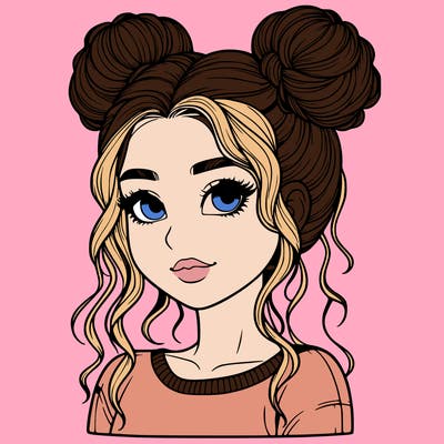 realistic girl with two buns in her hair