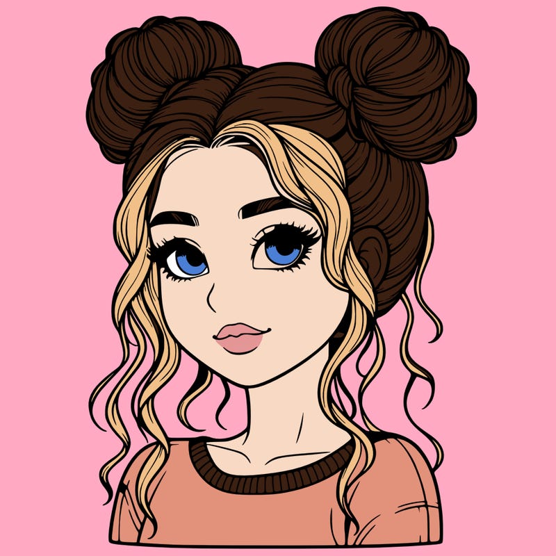 realistic girl with two buns in her hair